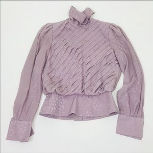 Vintage mock neck jacquard blouse